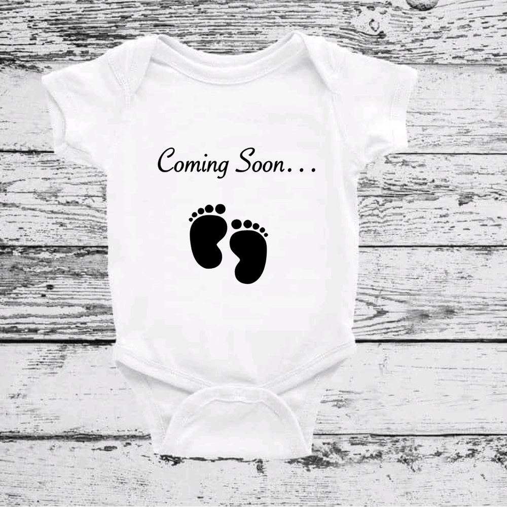 Coming soon baby onesie, expecting baby onesie, onesie announcements